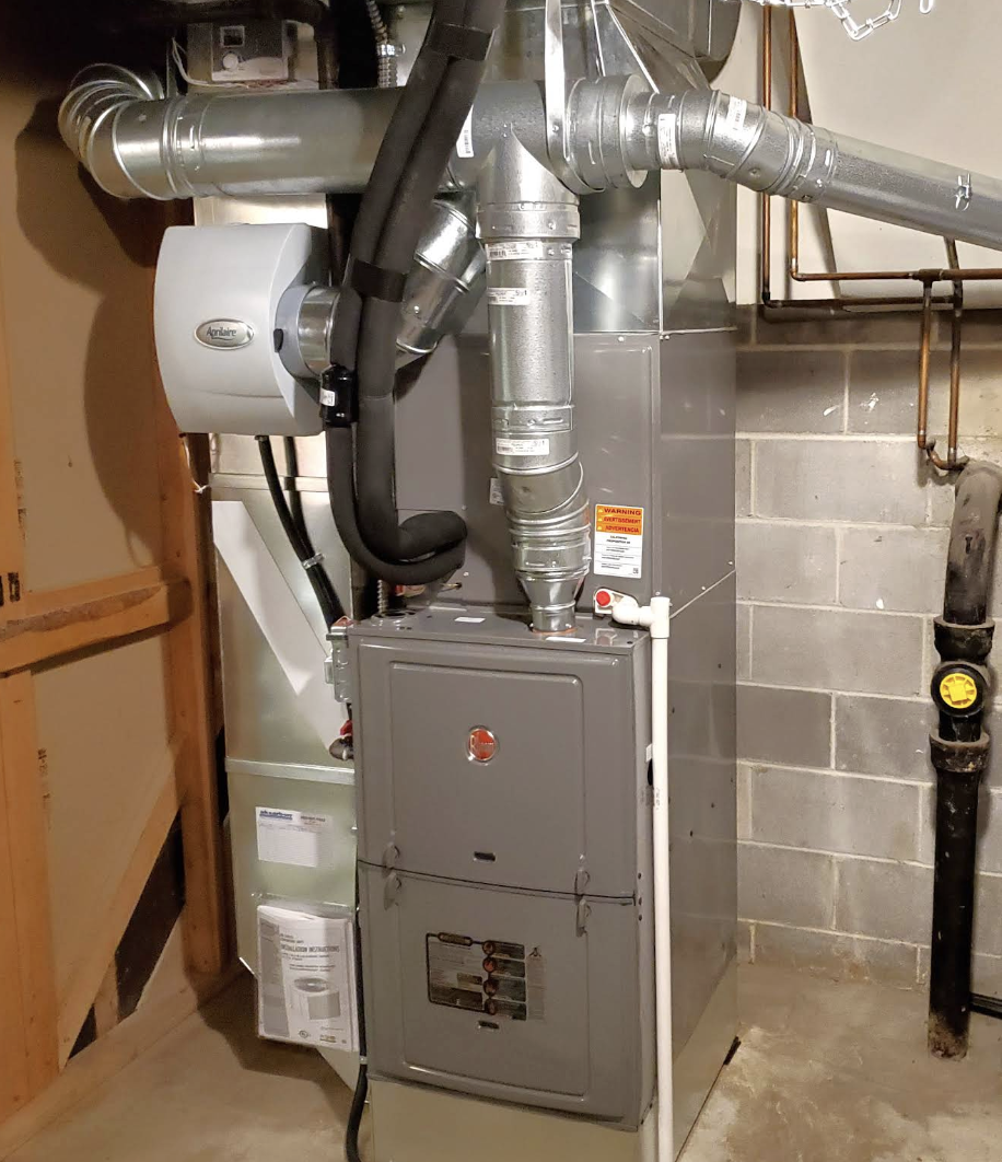 Basement furnace with a newly installed humidifier in Cincinnati, OH, home. 